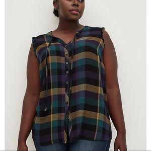 Torrid Ruffle Tank - Crinkle Flannel Gauze Multi Plaid